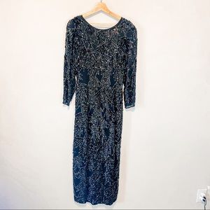 Swee Lo New York Vintage 100% Silk Black Sequin Lightning Bolt Ankle Dre…